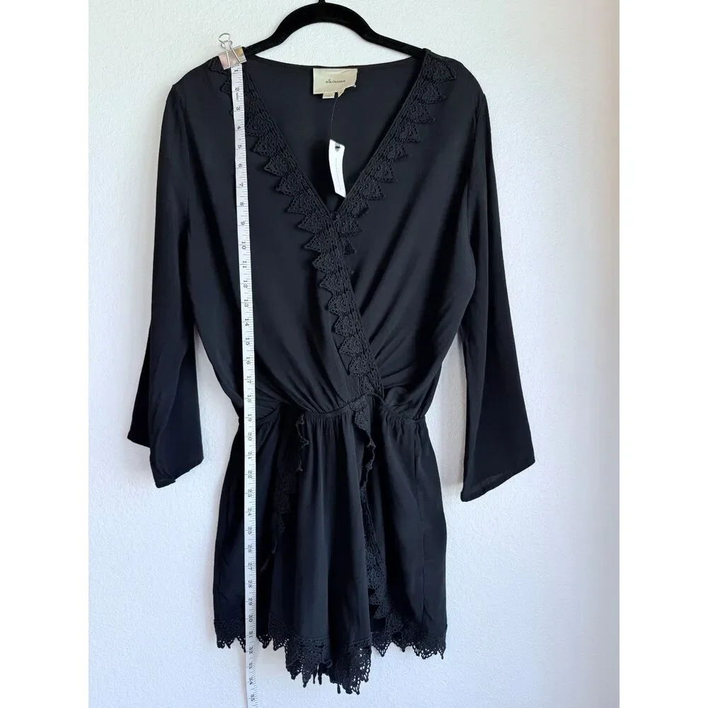 NWT Anthropologie Elevenses Lace-Trimmed Romper 3/4 Sleeves V-Neck in Black Sz M - Picture 11 of 15